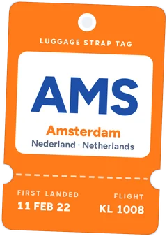 Netherlands luggage tag: AMS Amsterdam, first landed 11 February 2022