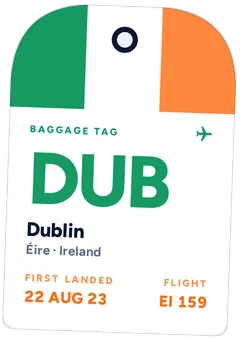 Ireland luggage tag: DUB Dublin, first landed 22 August 2023